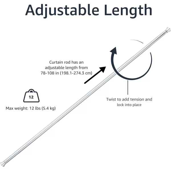 Amazon Basics Adjustable Tension Curtain Rod 3654 Width  Black Classic FinialChrome 78108 Indoor