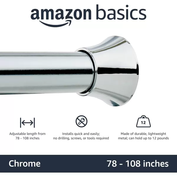 Amazon Basics Adjustable Tension Curtain Rod 3654 Width  Black Classic FinialChrome 78108 Indoor