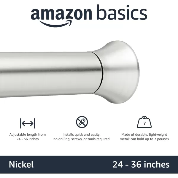 Amazon Basics Adjustable Tension Curtain Rod 3654 Width  Black Classic FinialNickel 2436 Indoor