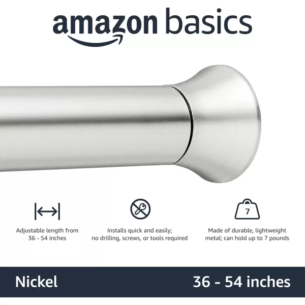 Amazon Basics Adjustable Tension Curtain Rod 3654 Width  Black Classic FinialNickel 3654 Indoor