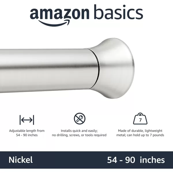 Amazon Basics Adjustable Tension Curtain Rod 3654 Width  Black Classic FinialNickel 5490 Indoor
