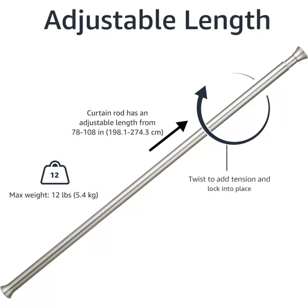 Amazon Basics Adjustable Tension Curtain Rod 3654 Width  Black Classic FinialNickel 78108 Indoor