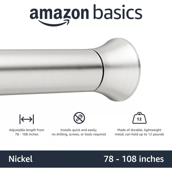 Amazon Basics Adjustable Tension Curtain Rod 3654 Width  Black Classic FinialNickel 78108 Indoor