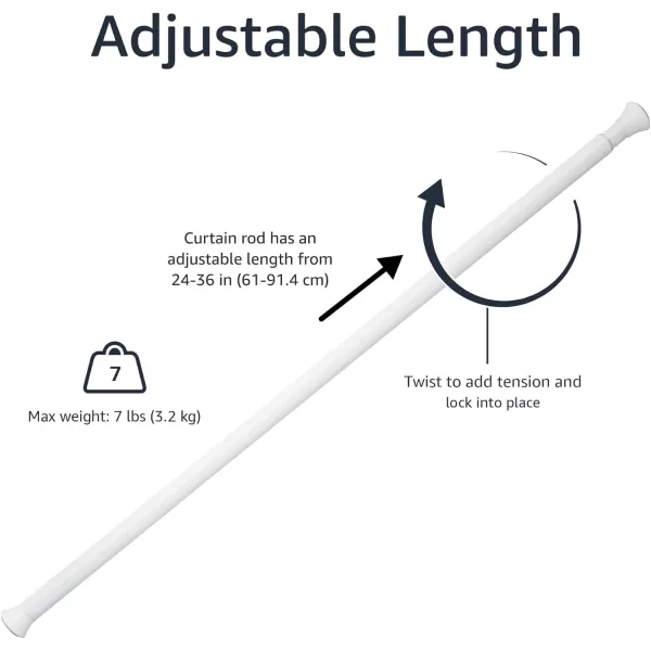 Amazon Basics Adjustable Tension Curtain Rod 3654 Width  Black Classic FinialWhite 2436 Indoor
