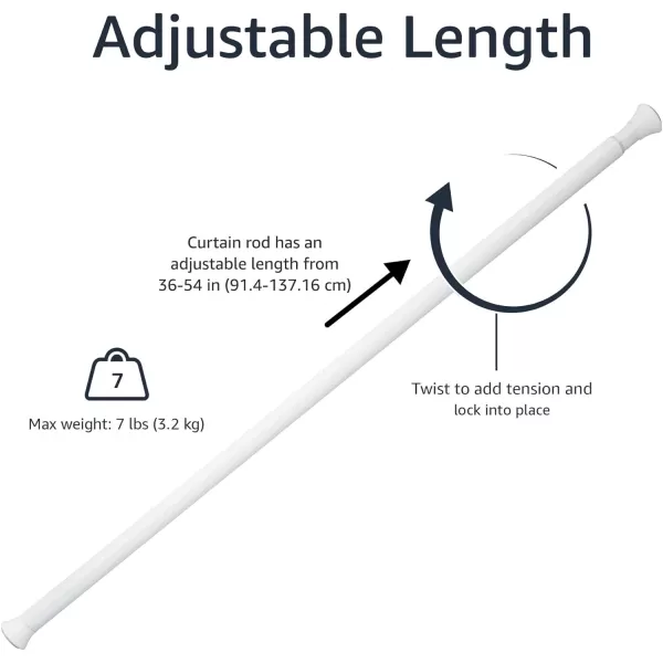 Amazon Basics Adjustable Tension Curtain Rod 3654 Width  Black Classic FinialWhite 3654 Indoor