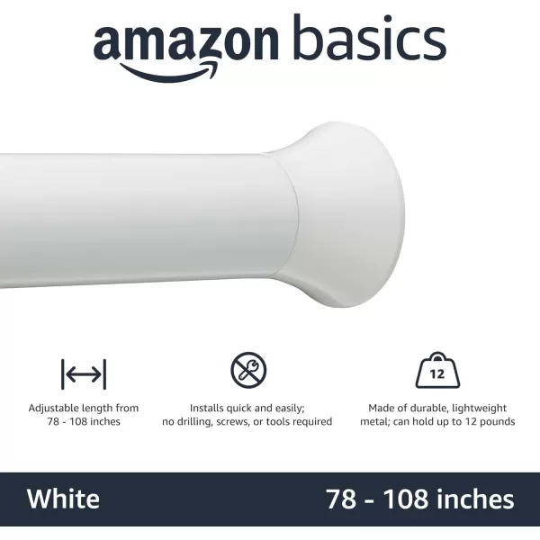 Amazon Basics Adjustable Tension Curtain Rod 3654 Width  Black Classic FinialWhite 78108 Indoor