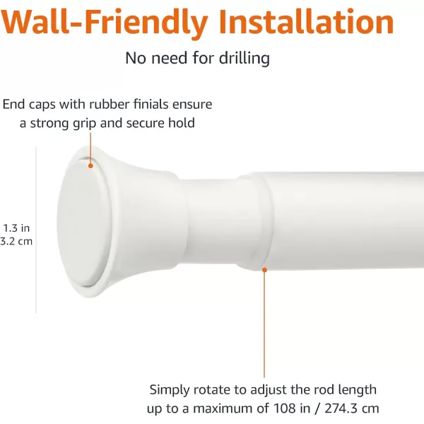 Amazon Basics Adjustable Tension Curtain Rod 3654 Width  Black Classic FinialWhite 78108 Indoor