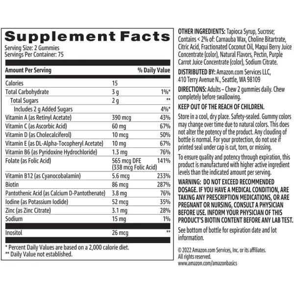 Amazon Basics Adult Multivitamin 300 Gummies 150Day Supply 150 Count Pack of 2 Previously Solimo150 Count Pack of 1