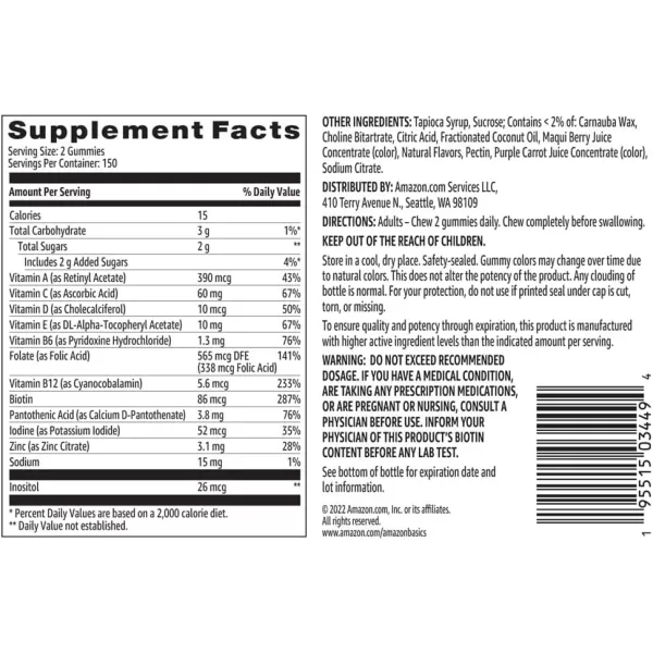 Amazon Basics Adult Multivitamin 300 Gummies 150Day Supply 150 Count Pack of 2 Previously Solimo150 Count Pack of 2