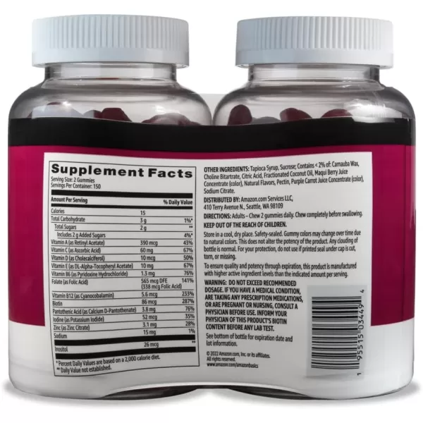 Amazon Basics Adult Multivitamin 300 Gummies 150Day Supply 150 Count Pack of 2 Previously Solimo150 Count Pack of 2