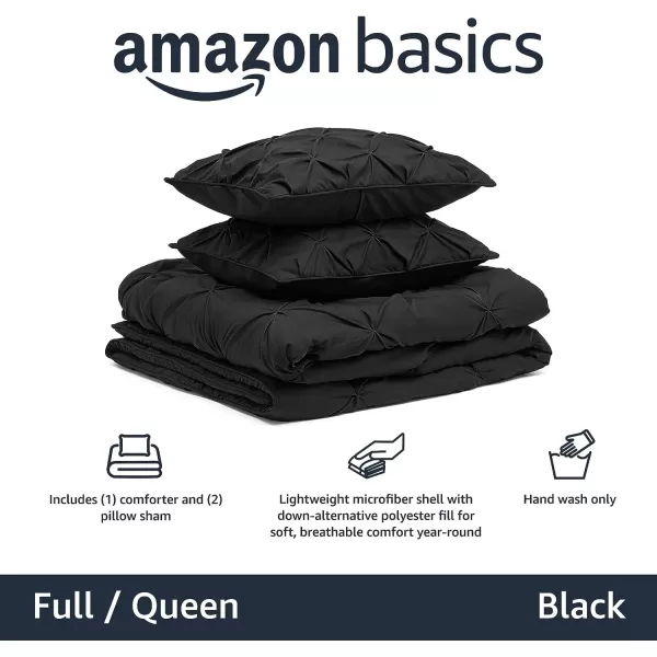 Amazon Basics AllSeason DownAlternative 3 Piece Comforter Bedding Set FullQueen Bright White PinchPleat With Piped EdgesBlack FullQueen