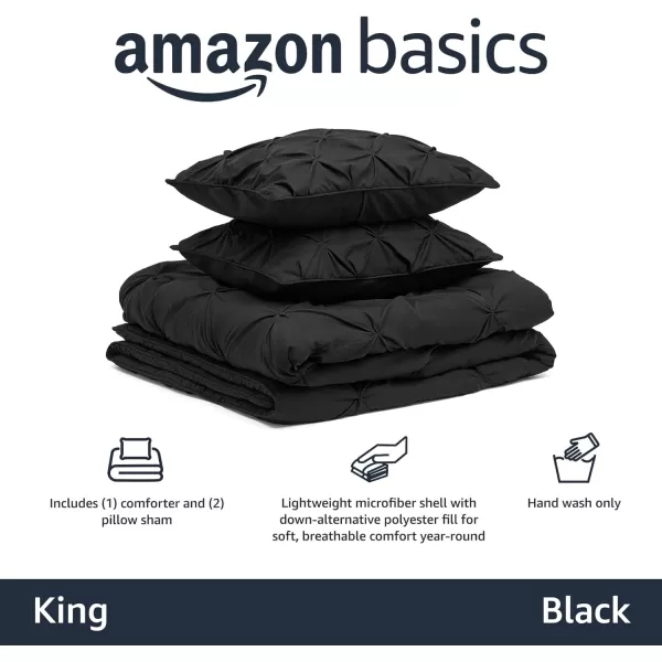 Amazon Basics AllSeason DownAlternative 3 Piece Comforter Bedding Set FullQueen Bright White PinchPleat With Piped EdgesBlack King