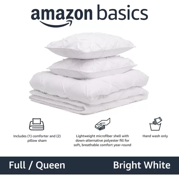 Amazon Basics AllSeason DownAlternative 3 Piece Comforter Bedding Set FullQueen Bright White PinchPleat With Piped EdgesBright White FullQueen