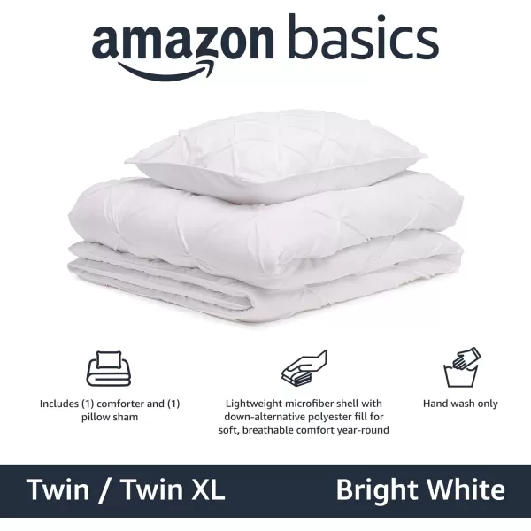 Amazon Basics AllSeason DownAlternative 3 Piece Comforter Bedding Set FullQueen Bright White PinchPleat With Piped EdgesBright White TwinTwinXL