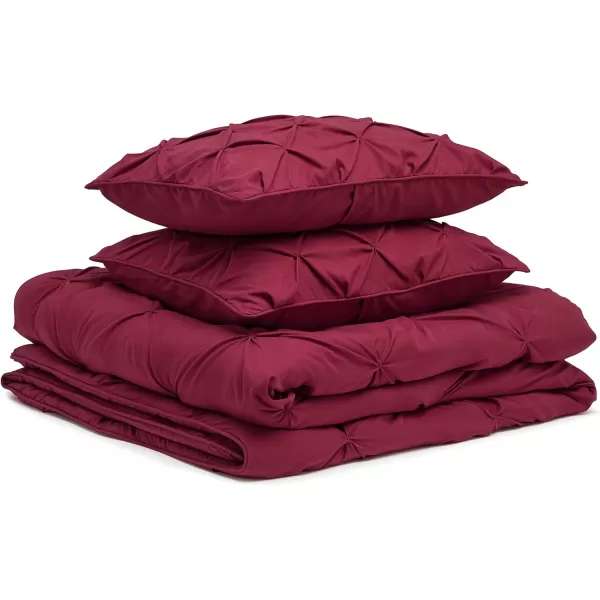 Amazon Basics AllSeason DownAlternative 3 Piece Comforter Bedding Set FullQueen Bright White PinchPleat With Piped EdgesBurgundy FullQueen