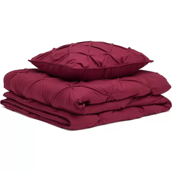Amazon Basics AllSeason DownAlternative 3 Piece Comforter Bedding Set FullQueen Bright White PinchPleat With Piped EdgesBurgundy TwinTwinXL