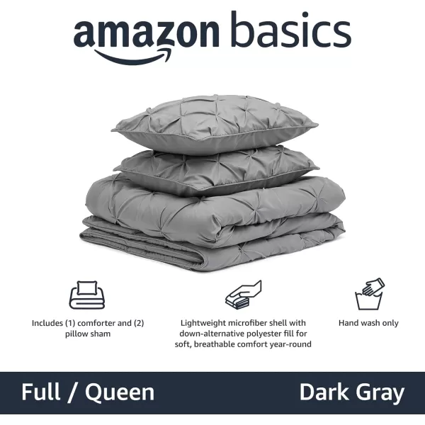Amazon Basics AllSeason DownAlternative 3 Piece Comforter Bedding Set FullQueen Bright White PinchPleat With Piped EdgesDark Grey FullQueen