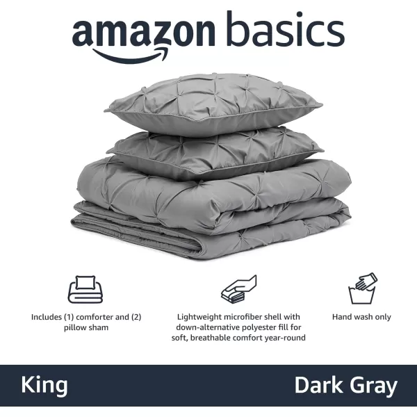 Amazon Basics AllSeason DownAlternative 3 Piece Comforter Bedding Set FullQueen Bright White PinchPleat With Piped EdgesDark Grey King