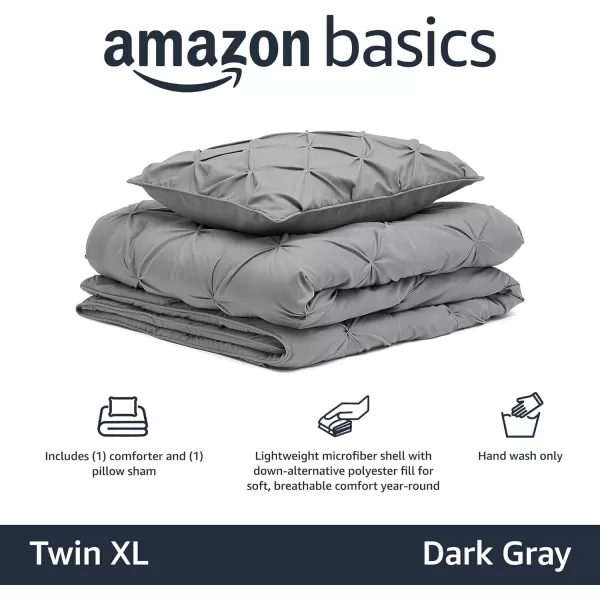 Amazon Basics AllSeason DownAlternative 3 Piece Comforter Bedding Set FullQueen Bright White PinchPleat With Piped EdgesDark Grey Twin XL