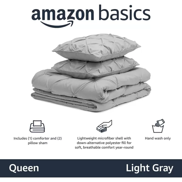 Amazon Basics AllSeason DownAlternative 3 Piece Comforter Bedding Set FullQueen Bright White PinchPleat With Piped EdgesLight Grey Queen