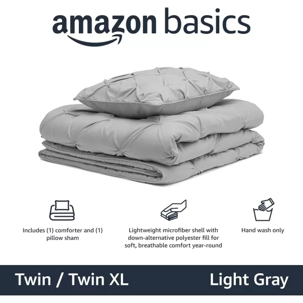 Amazon Basics AllSeason DownAlternative 3 Piece Comforter Bedding Set FullQueen Bright White PinchPleat With Piped EdgesLight Grey TwinTwinXL