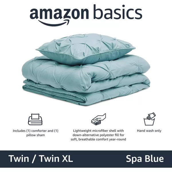 Amazon Basics AllSeason DownAlternative 3 Piece Comforter Bedding Set FullQueen Bright White PinchPleat With Piped EdgesSpa Blue TwinTwinXL