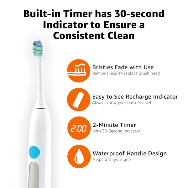 Amazon Basics AntiPlaque Pro Sonic Rechargeable Toothbrush with Charger White Previously SolimoToothbrush  1 brush head