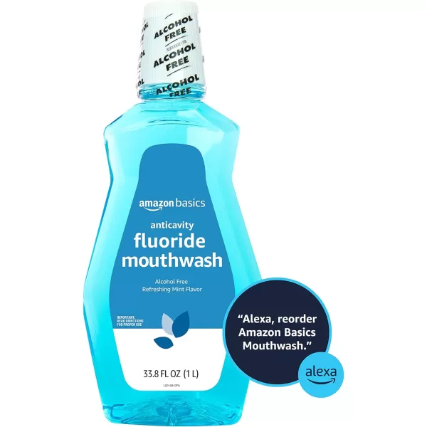 Amazon Basics Anticavity Fluoride Mouthwash Alcohol Free Refreshing Mint 1 Liter 338 Fluid Ounces 1Pack Previously Solimo3380 Fl Oz Pack of 1