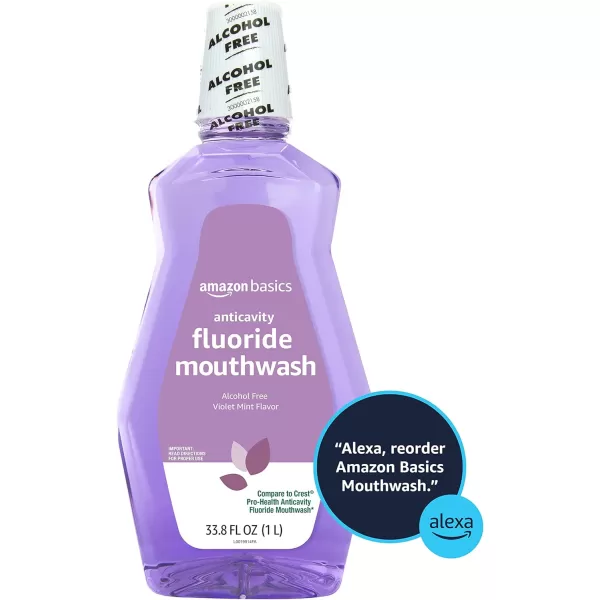 Amazon Basics Anticavity Fluoride Mouthwash Alcohol Free Violet Mint 1 Liter 338 Fluid Ounces 1Pack Previously Solimo338 Fl Oz Pack of 4