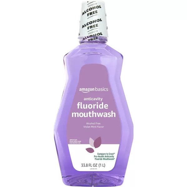 Amazon Basics Anticavity Fluoride Mouthwash Alcohol Free Violet Mint 1 Liter 338 Fluid Ounces 1Pack Previously Solimo338 Fl Oz Pack of 4
