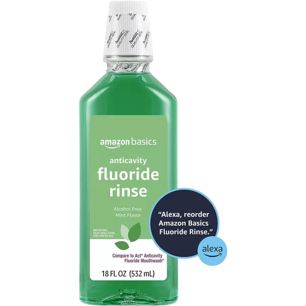 Amazon Basics Anticavity Fluoride Rinse Alcohol Free Mint 18 Fluid Ounces 1Pack Previously Solimo1800 Fl Oz Pack of 4