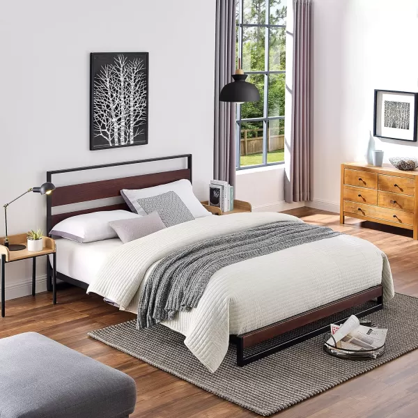 Amazon Basics Arielle Metal and Wood Platform Bed with Headboard  Wood Slat Support TwinTwin Aurora