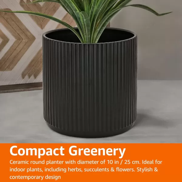 Amazon Basics Assorted Sizes Fluted Ceramic Round Planters Set of 3 Black 6Inch 8Inch 10Inch10Inch Black
