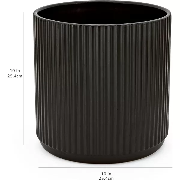 Amazon Basics Assorted Sizes Fluted Ceramic Round Planters Set of 3 Black 6Inch 8Inch 10Inch10Inch Black
