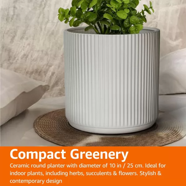 Amazon Basics Assorted Sizes Fluted Ceramic Round Planters Set of 3 Black 6Inch 8Inch 10Inch10Inch White