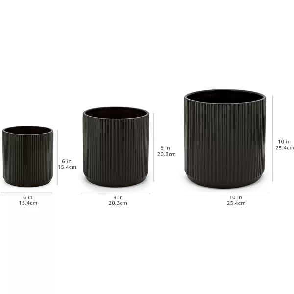 Amazon Basics Assorted Sizes Fluted Ceramic Round Planters Set of 3 Black 6Inch 8Inch 10Inch6Inch 8Inch 10Inch Black