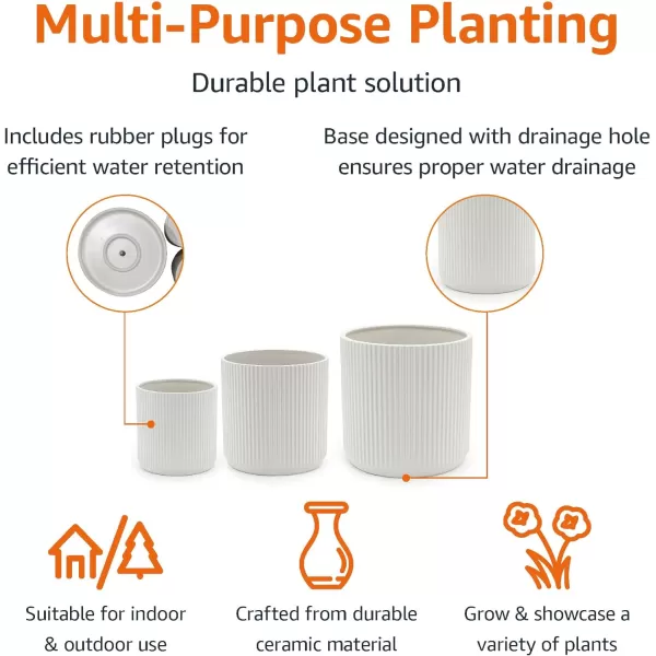 Amazon Basics Assorted Sizes Fluted Ceramic Round Planters Set of 3 Black 6Inch 8Inch 10Inch6Inch 8Inch 10Inch White