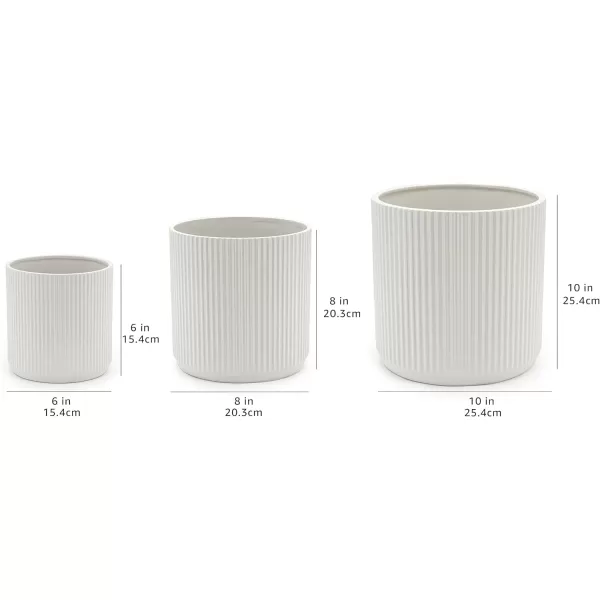 Amazon Basics Assorted Sizes Fluted Ceramic Round Planters Set of 3 Black 6Inch 8Inch 10Inch6Inch 8Inch 10Inch White