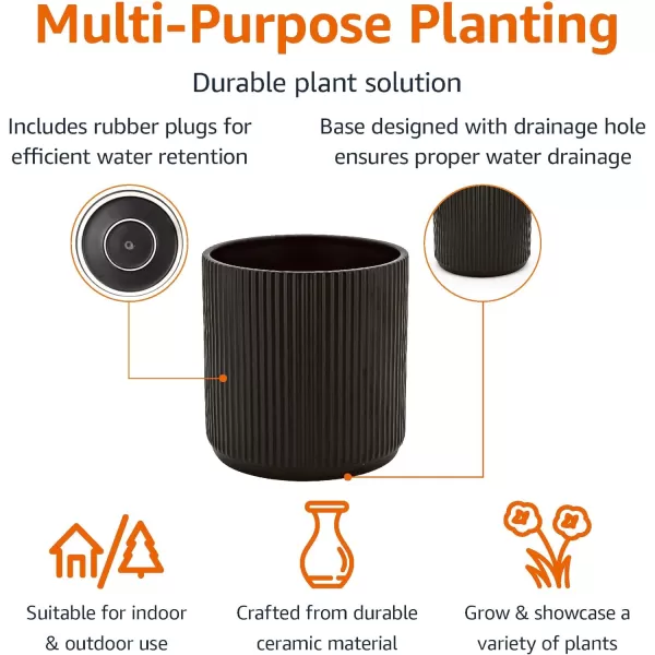 Amazon Basics Assorted Sizes Fluted Ceramic Round Planters Set of 3 Black 6Inch 8Inch 10Inch8Inch Black