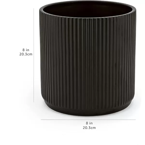 Amazon Basics Assorted Sizes Fluted Ceramic Round Planters Set of 3 Black 6Inch 8Inch 10Inch8Inch Black