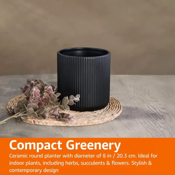 Amazon Basics Assorted Sizes Fluted Ceramic Round Planters Set of 3 Black 6Inch 8Inch 10Inch8Inch Black