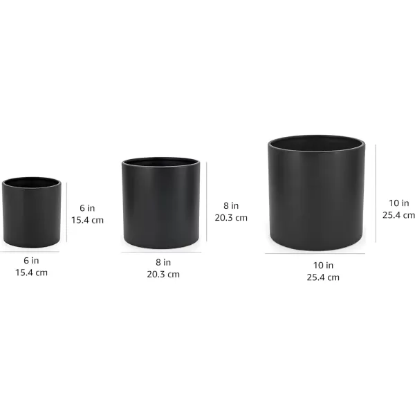 Amazon Basics Assorted Sizes Smooth Ceramic Round Planters Set of 3 Black 6Inch 8Inch 10InchBlack