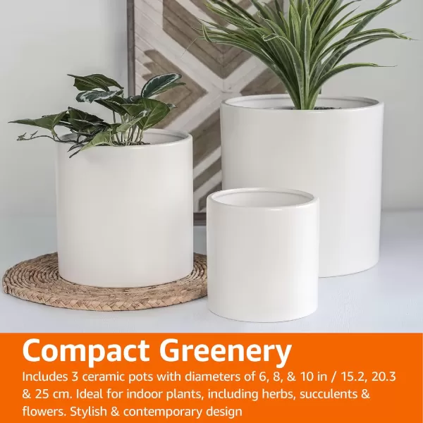 Amazon Basics Assorted Sizes Smooth Ceramic Round Planters Set of 3 Black 6Inch 8Inch 10InchWhite
