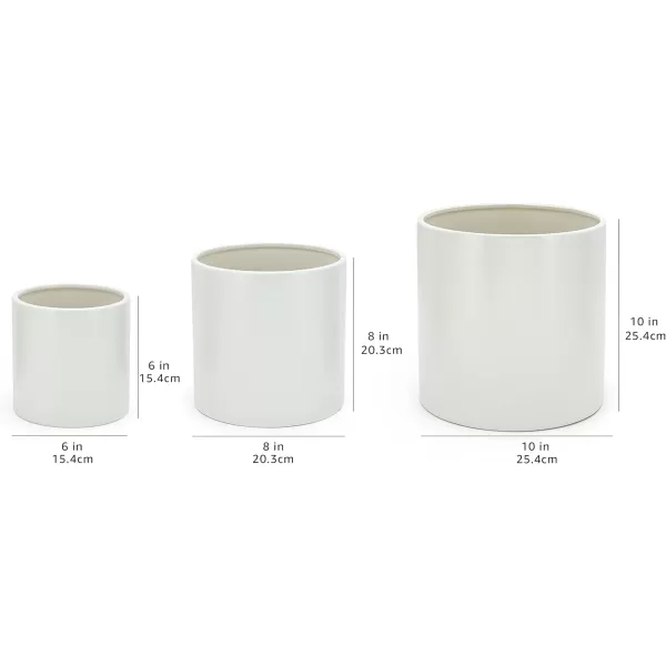Amazon Basics Assorted Sizes Smooth Ceramic Round Planters Set of 3 Black 6Inch 8Inch 10InchWhite
