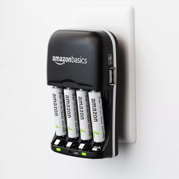 Amazon Basics Battery Charger for AA amp AAA NickelMetal Hydride batteries NiMH With USB Port BlackAmazon Basics Battery Charger for AA amp AAA NickelMetal Hydride batteries NiMH With USB Port Black