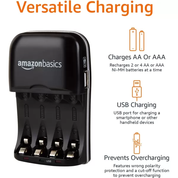Amazon Basics Battery Charger for AA amp AAA NickelMetal Hydride batteries NiMH With USB Port BlackAmazon Basics Battery Charger for AA amp AAA NickelMetal Hydride batteries NiMH With USB Port Black