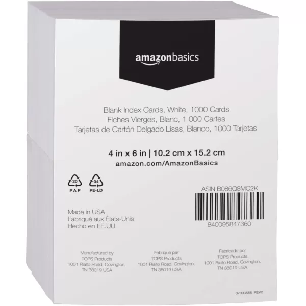 Amazon Basics Blank Index Cards 1000 Count 10 Pack of 100 White 3 x 54 x 6