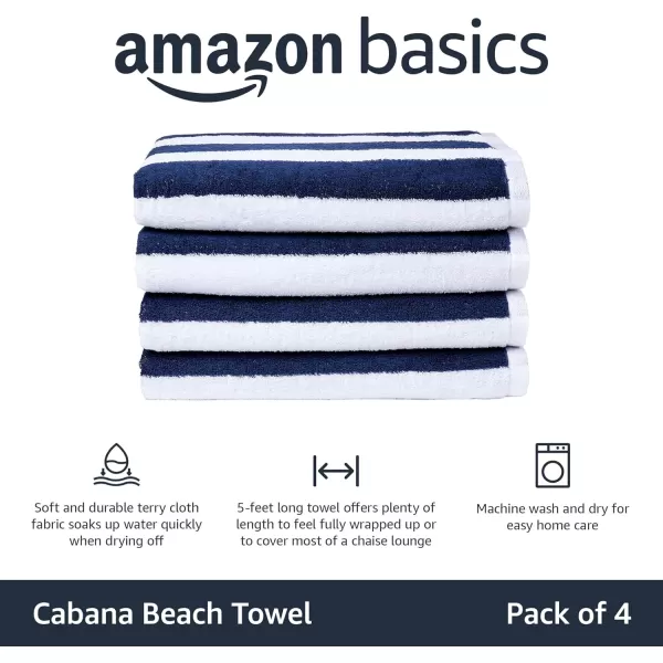 Amazon Basics Cabana Stripe Beach Towel 2Pack Navy Blue 5984 L x 2992 WNavy Blue Pack of 4