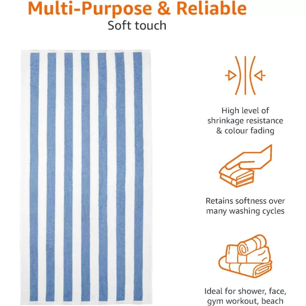 Amazon Basics Cabana Stripe Beach Towel 2Pack Navy Blue 5984 L x 2992 WSky Blue Pack of 2