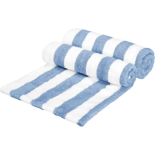 Amazon Basics Cabana Stripe Beach Towel 2Pack Navy Blue 5984 L x 2992 WSky Blue Pack of 2